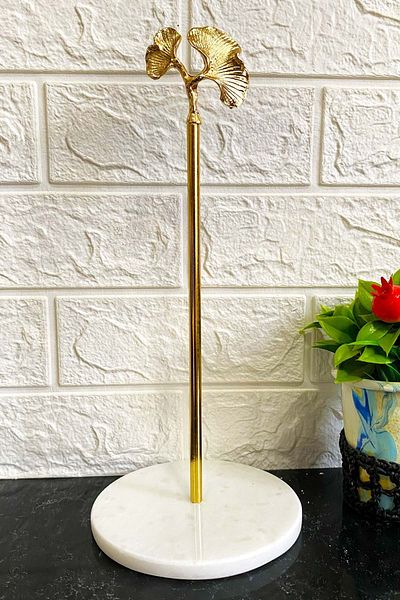 Jenisa White Round Marble Gold Ginkgo Accessory Decorative Roll Paper Towel Holder