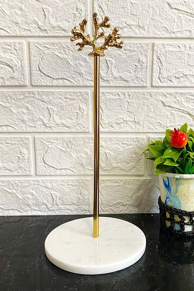 Jenisa White Round Marble Gold Coral Accessory Decorative Roll Paper Towel Holder