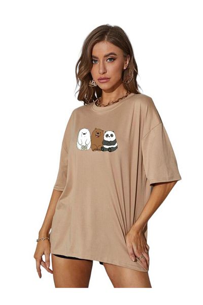 BENROMA 1 προϊόν είναι δώρο για αγορές 6 και άνω Panda Printed Oversize Unisex T-shirt