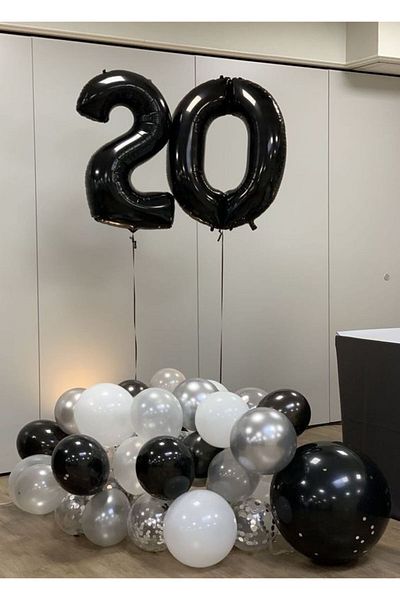 MERİ PARTİ 20 YEARS OLD FIGURE FOIL BALLOON BLACK FIGURE BALLOON ADULT BIRTHDAY LATEX BALLOON SET