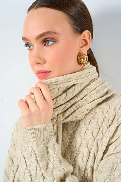 Laluvia Light Beige Hair Braided Shawl Knitwear Sweatshirt