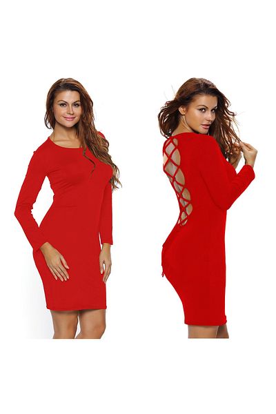 ModaLy Moda Rochie mini cu mânecă lungă, cu mânecă lungă, cu cravată la spate, neagră pentru scufundări 331