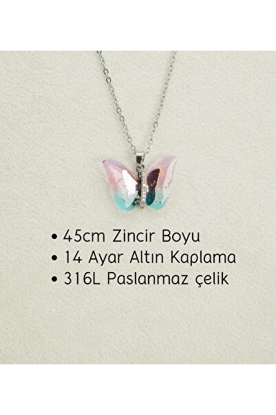 TEEMOOD PIRATE PARROT قلادة فراشة ثلاثية الأبعاد شفافة متعددة الألوان على شكل فراشة قلادة ذهبية من الفولاذ المقاوم للتشويه