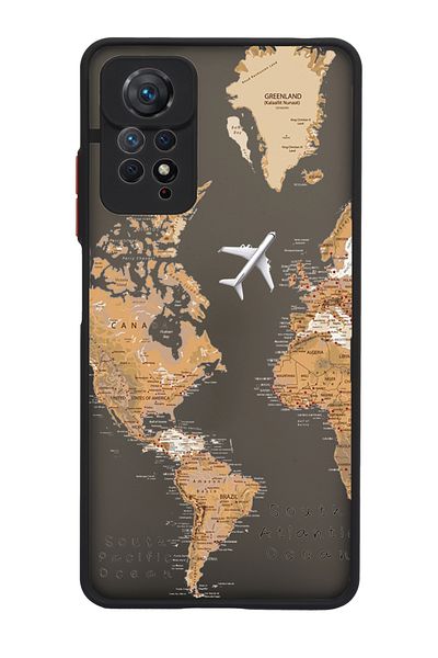 Merwish حافظة سوداء لهاتف Xiaomi Redmi Note 12 Pro(4G) مع حماية لعدسة الكاميرا Hux Tpu سيليكون نمط خريطة العالم