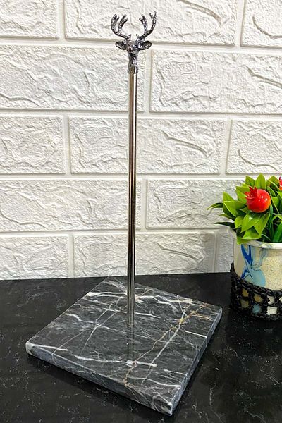 Jenisa Black Square Marble Black Deer Accessory Decorative Roll Paper Towel Holder