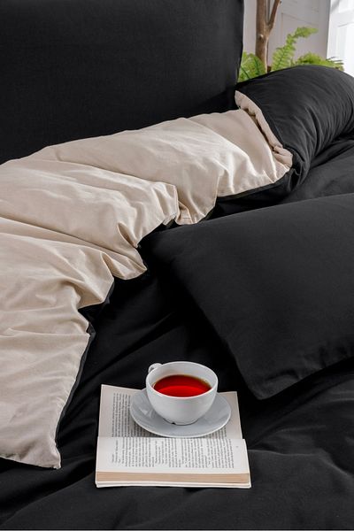 Lydia Home BLACK-BEIGE SINGLE PERSON Duvet Cover Set with Elastic Sheet and 1 Pillowcase