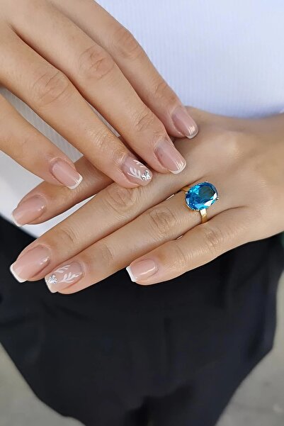 Utku Kuyumculuk 14 AYAR BLUE TOPAZ KRİSTAL TAŞLI ALTIN YÜZÜK