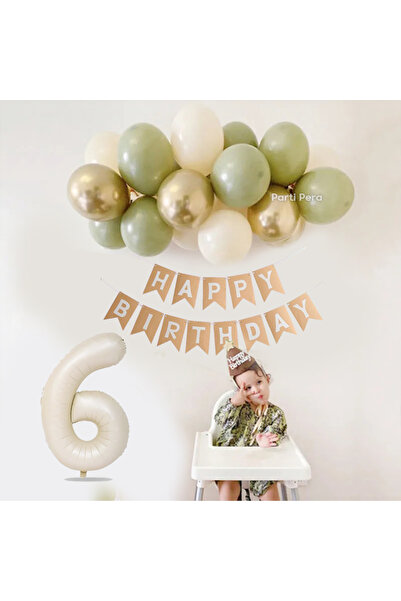 parti pera Küf Yeşili Deniz Kumu Krom Gold Pastel Balon Bej Krem Rakam Folyo ...