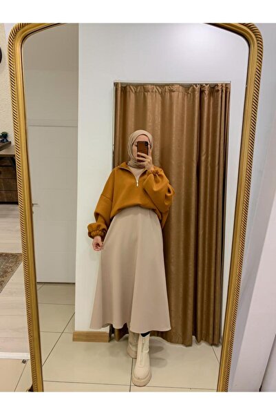 ETEKEVİM Krem Kloş Uzun Etek