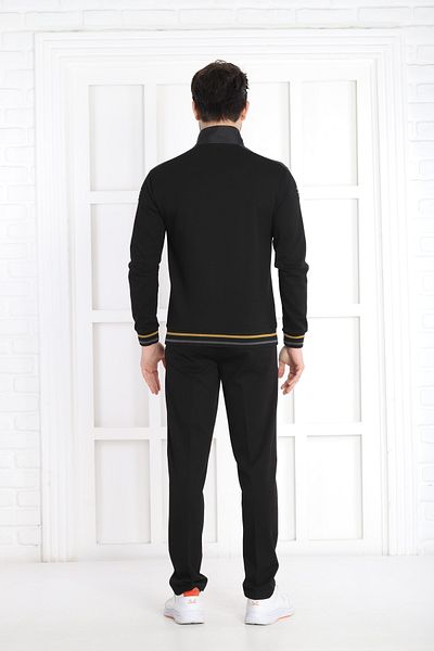 NEED LİFE Men's Black Comfortable Fit Pocket Pipe Leg Stand Collar Embroidered Double Cotton Tracksuit Set