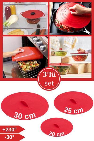 Silicolife 3 Boy Silikon Vantuz Kapak, Tencere Tava Kapağı Isı Koruyucu 3’lü ...