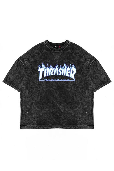 Sekizbiraltı Πλένεται μαύρο μπλουζάκι Unisex με στάμπα Thrasher Flam
