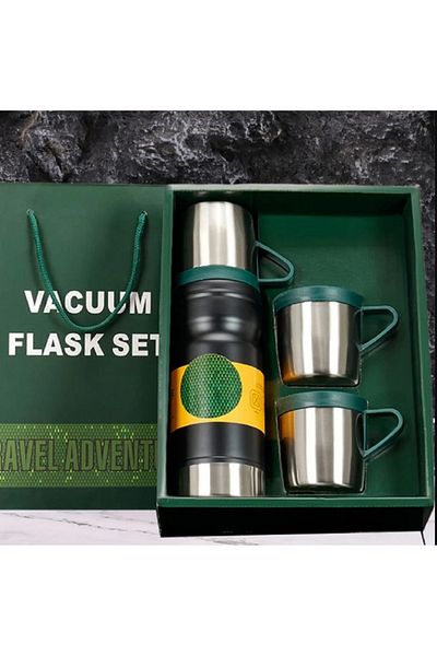 hediyeconcepti 680Ml Stainless Steel Thermos Gift Set 1 Bullet Thermos 3 Cups Camping Thermos