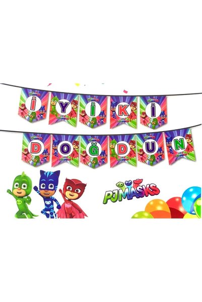 Party Fantasy Pj Masks Banner Happy Birthday Lettering Concept Birthday Party