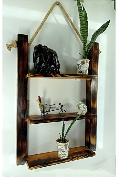 Ahsaptan Hediye Dukkani Dekoratif Ahşap Duvar Rafı (İp Askılı)