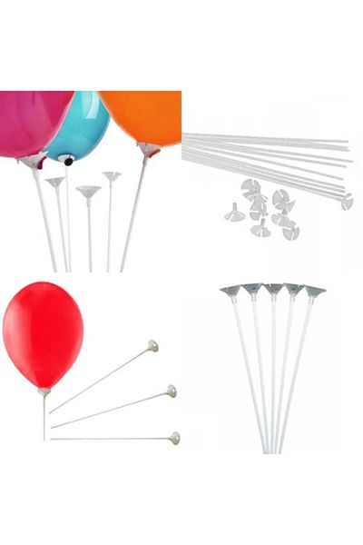 Party Fantasy Balloon Stick and Funnel Hard Quality Plastic 50 Pieces 30 Cm
