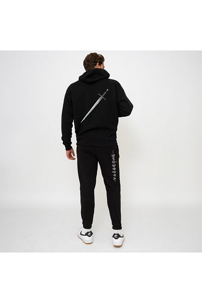donamod Men's Black Motivation Warrior Knight Sports Printed Tracksuit Set