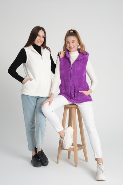 MODA VUSLAT Kadın Mor Kısa Polar Yelek