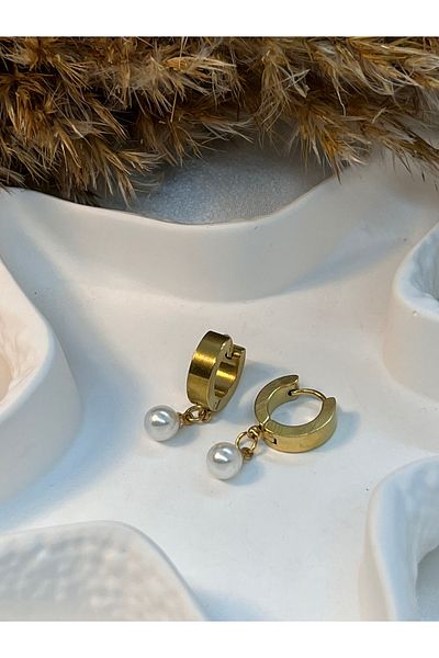 Yıldız Accessory Pearl Detailed Cut Earrings (Golden and Silver Colors)