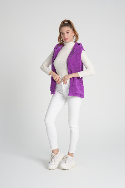 MODA VUSLAT Kadın Mor Kısa Polar Yelek