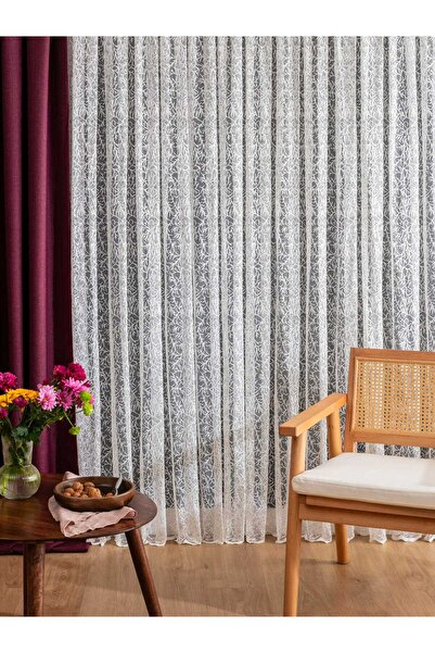 LUNETT HOME zeytin dalı orta pileli tül perde