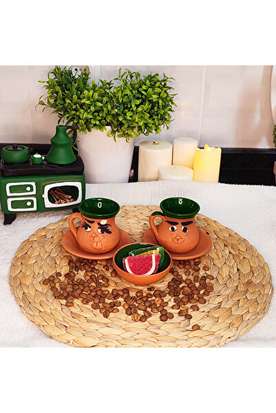 HerşeyTopraktan El Yapımı Emoji Ifadeli 2 Kişilik Kahve Fincan Takımı