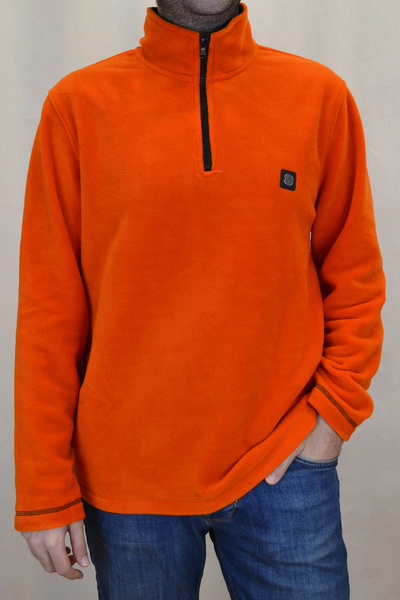 Unisex Uzun Kollu Yarım Fermuarlı Dik Yaka Uzun Kollu Rahat Yumuşak Kalın Turuncu Polar Sweatshirt
