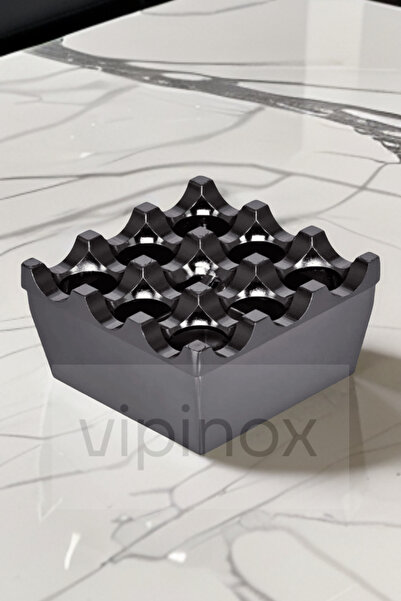 Vipinox منفضة سجائر معدنية سوداء مصبوبة مع غطاء وفتحات تهوية للفنادق والمقاهي والمطاعم