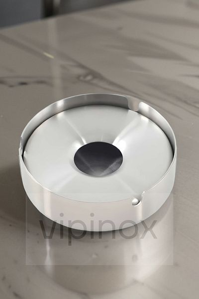 Vipinox Elit Covered Stainless Steel Ash Tray Chrome Closed Ashtray 8 Cm