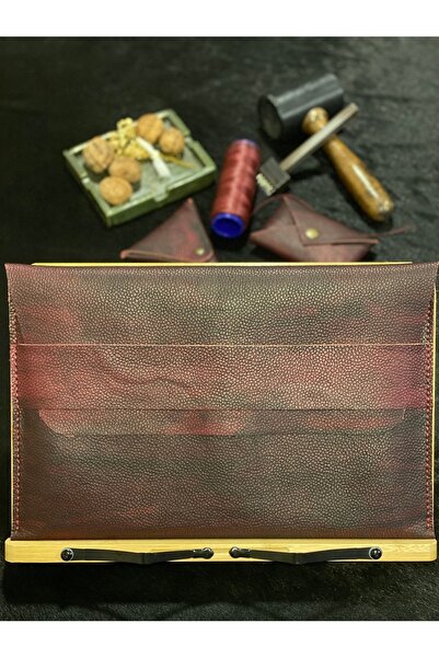 MAT Deri Macbook Pro 14 Inch Compatible Bag Burgundy Effect Genuine Leather Case
