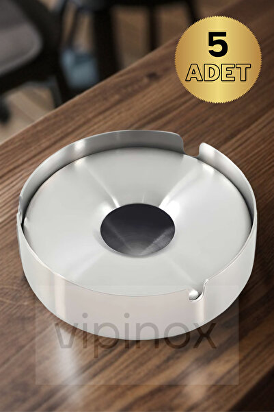 Vipinox 5 Adet Elit Kapaklı Büyük Boy Paslanmaz Çelik Kül Tablası Krom Kapakl...