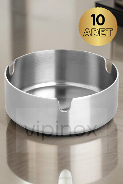 Vipinox 10 Adet Elit Büyük Boy Paslanmaz Çelik Kül Tablası Krom Küllük 10 Cm