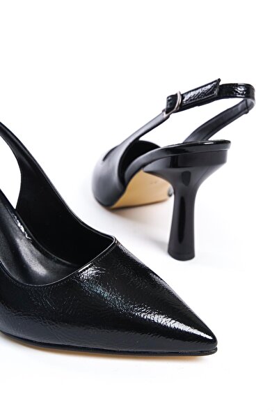 bescobel Women's Ferca Black Wrinkled Pointed Toe Heeled Sandals Shoes 308