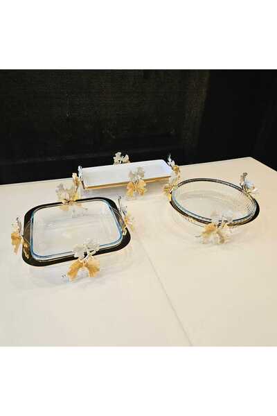 Genel Markalar 3 PARCA KELEBEK DETAY AYAKLI BORCAM VE PORSELEN SUNUMLUK