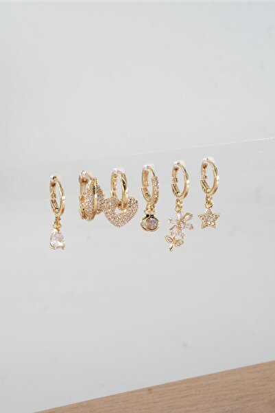 By Zeyna Aksesuar Kadın Vip Seri Baget Zirkon Taşlı 6'lı Küpe Seti