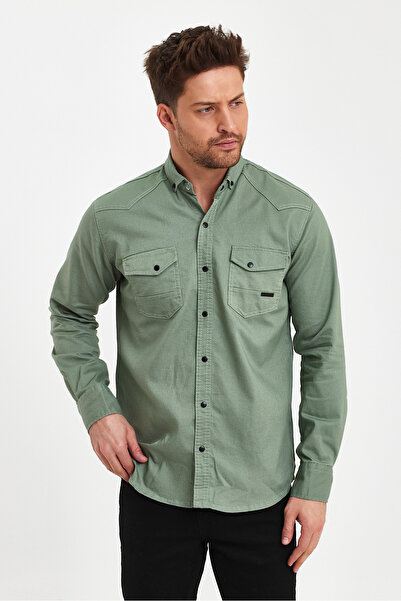 Melff Cămașă de blugi pentru bărbați, verde acvatic, slim fit, din bumbac
