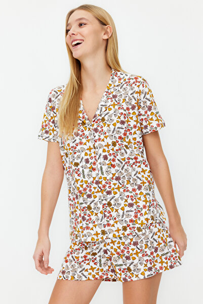 Trendyol Collection Színes virágmintás 100% pamut rövidnadrág hálóruha szett - THMSS24PT00001