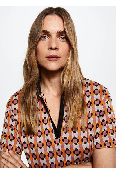 MANGO Růžové dámské tričko Polo Neck 37055969