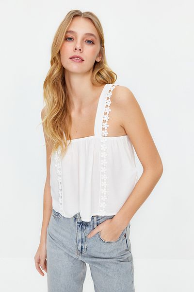 Trendyol Collection Ecru Lace Detailed Crinkle Woven Blouse TWOSS24BZ00024
