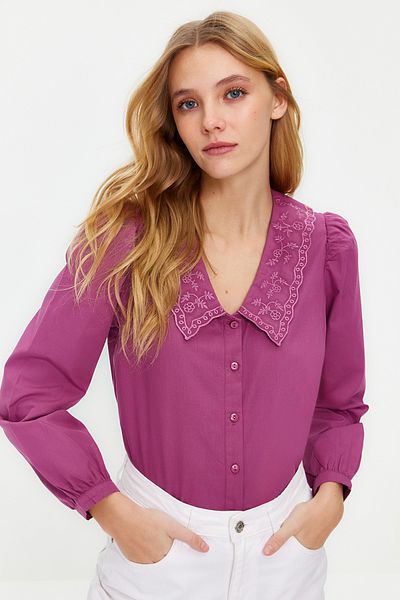 Trendyol Collection Dusty Rose Embroidered Cotton Woven Shirt TWOAW21GO0005