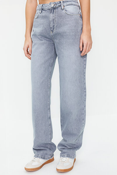 Trendyol Collection Blaugraue Jeans mit niedriger Taille und weitem Bein TWOSS24JE00060
