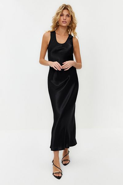 Trendyol Collection Black Sitting Satin Midi Woven Dress TWOSS24EL00160