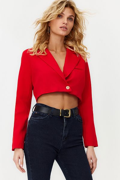 Trendyol Collection Czerwona krótka tkana kurtka z podszewką TWOAW22CE0086