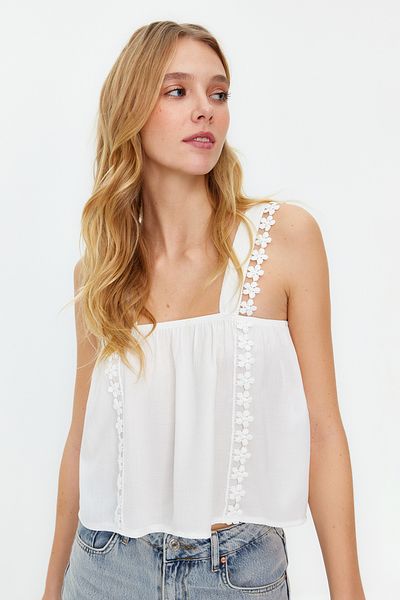 Trendyol Collection Ecru Lace Detailed Crinkle Woven Blouse TWOSS24BZ00024