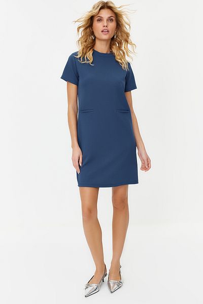 Trendyol Collection Indigo Pocket Look nyíló derék/Skater Mini Smart Crepe ruha TWOSS23EL01802