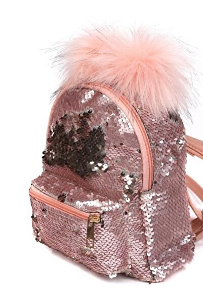 DZC KUZENLER ÇANTA ÇOCUK SIRT ÇANTA PAYETLİ PULLU PONPONLU PEMBE