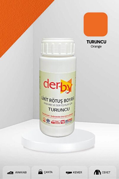 Derby Deri Eşyalar için Örtücü Yoğun Turuncu Deri Rötuş Boyası 100 mL - Karte...
