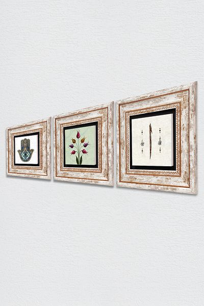 Pinecone Tulip Ebru Art, Elif, Fatma Ana Eli (HAMSA) Πέτρινη Ζωγραφική Τοίχων Κορνίζα Διακόσμηση Τοίχου Σετ ζωγραφικής 3 τεμαχίων
