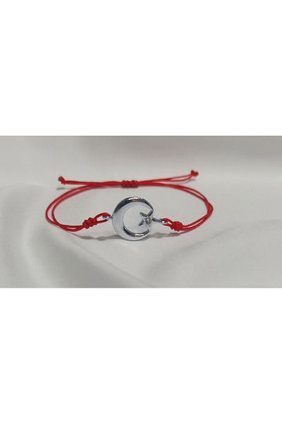 DENİZDENAL Moon Star Bracelet Red Rope Silver Color