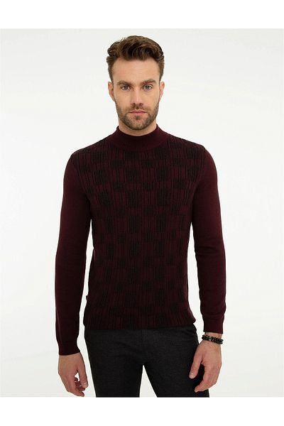 Pierre Cardin Burgundy Slim Fit Half Fisherman Knitwear Sweater